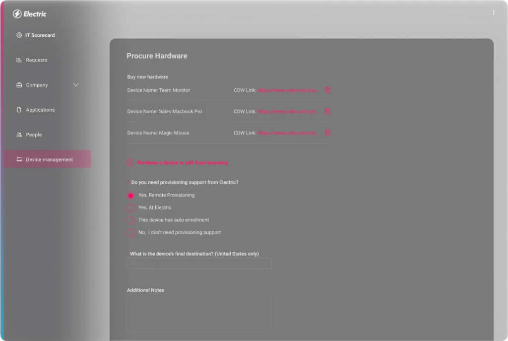 Device Procurement Section in Platform