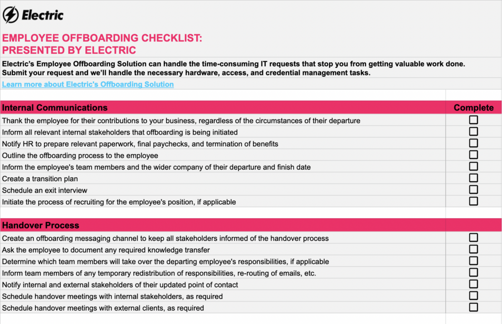 Employee offboarding checklist